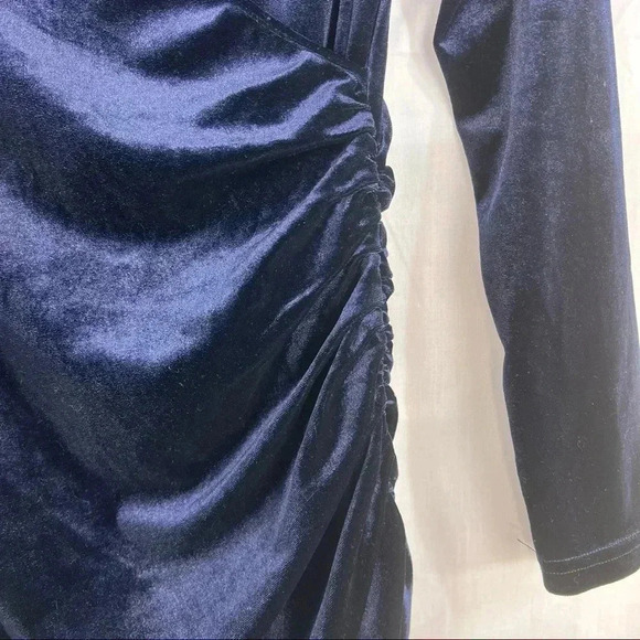 GUBBERRY Womens Velvet Wrap Dress Navy Blues Long Sleeve VNeck Bodycon Ruched M - Picture 3 of 13